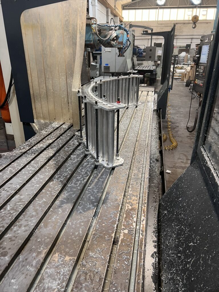 Curved fixture on milling machine