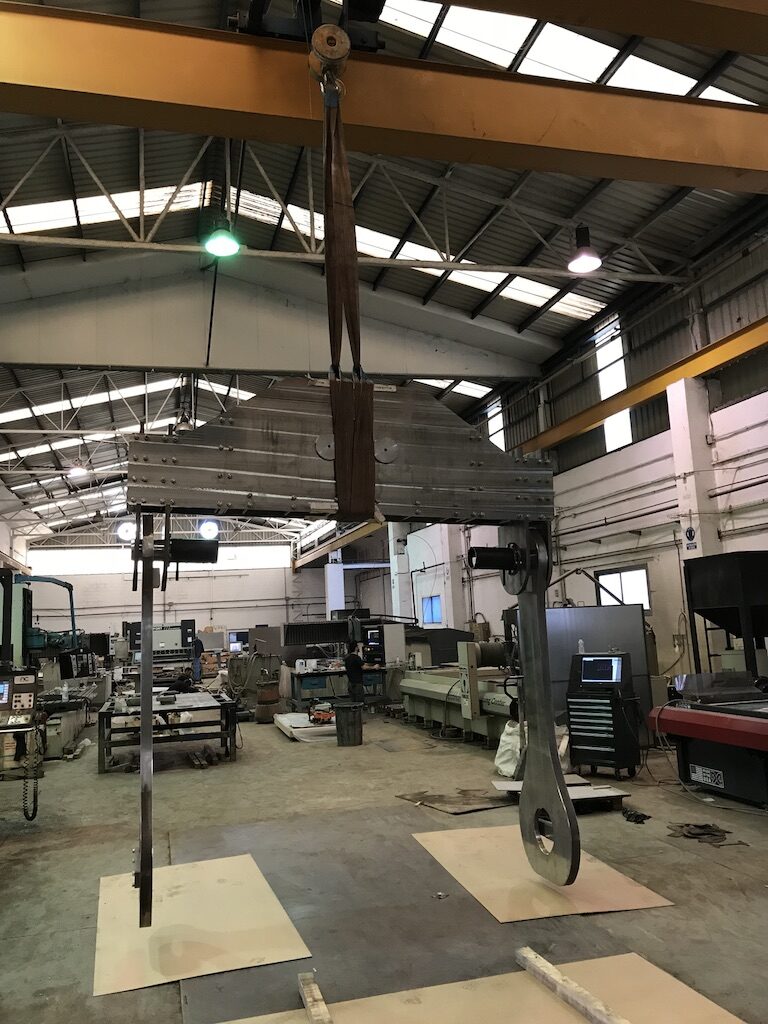 Hoisting a part in workshop