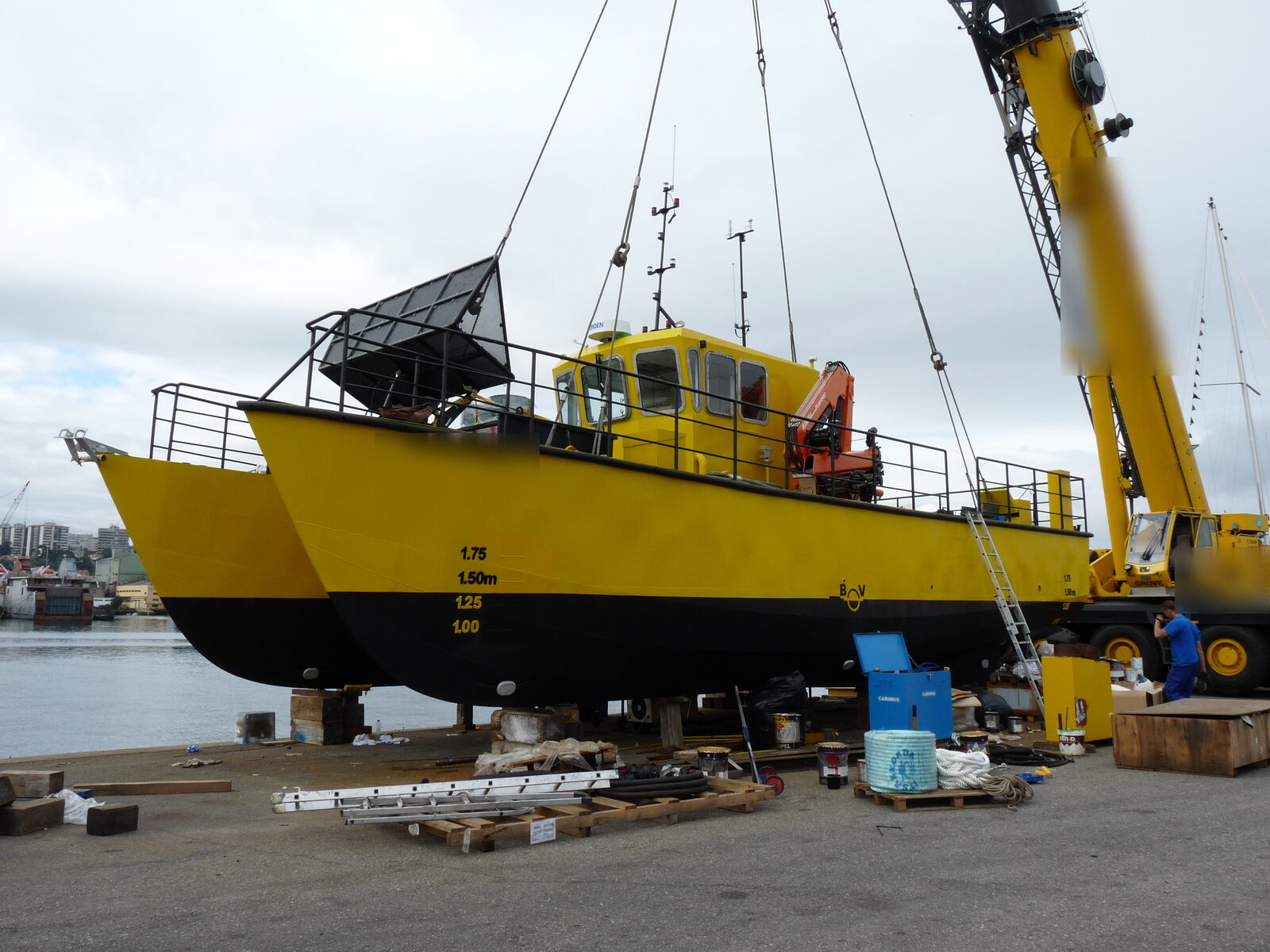 Work catamaran being lifted