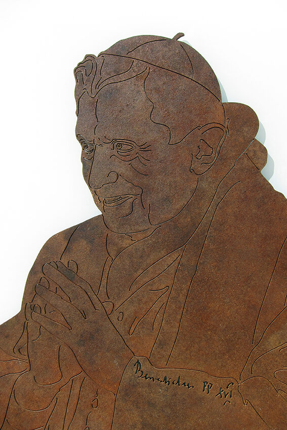 Pierced corten steel portrait