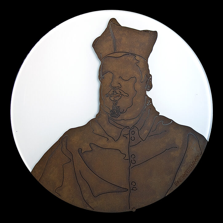 Openwork portrait in rusted sheet