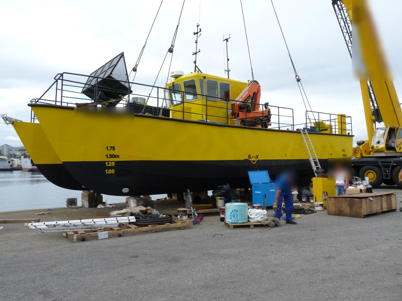 Work catamaran in port