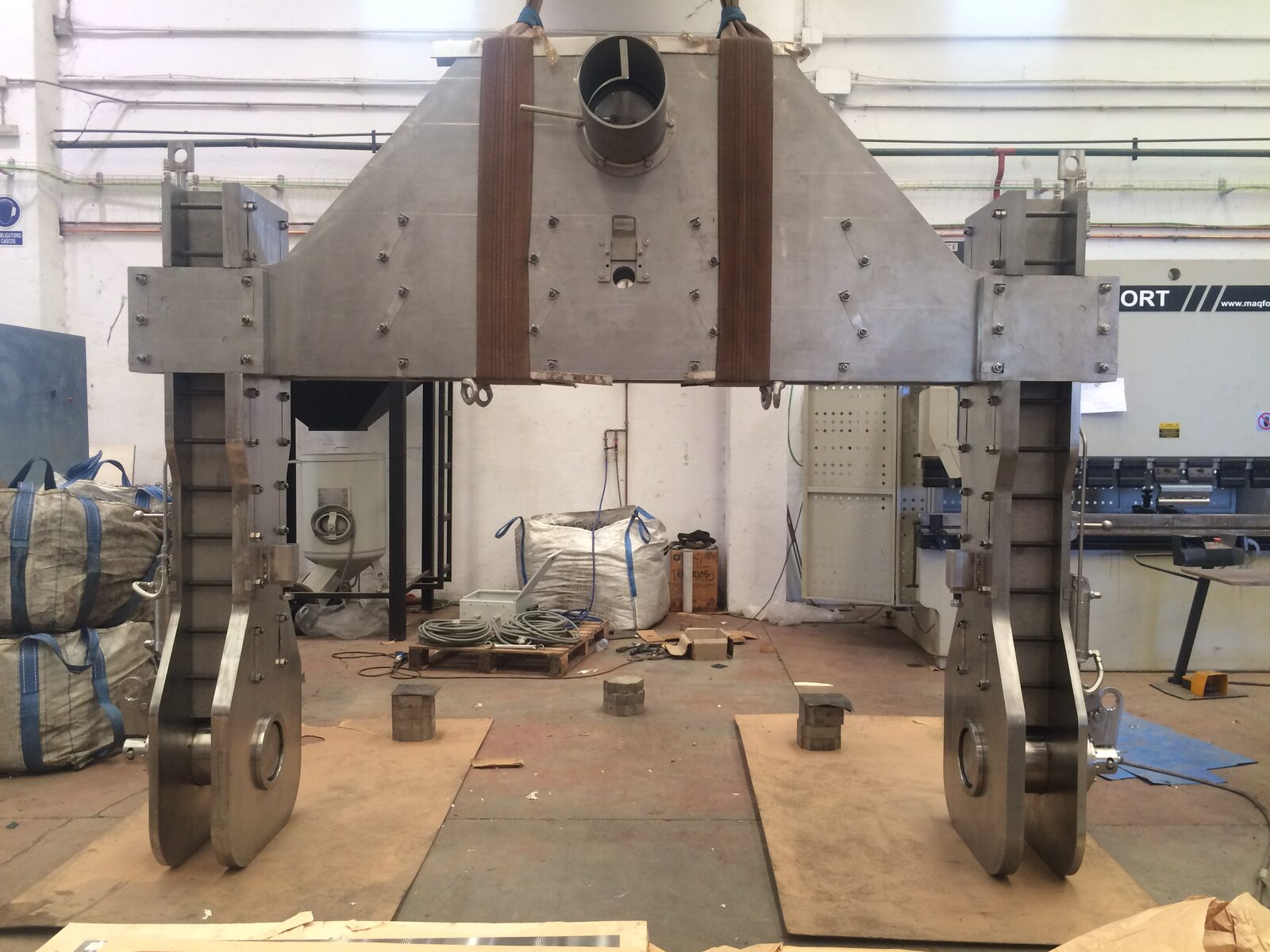 Welded frame being lifted